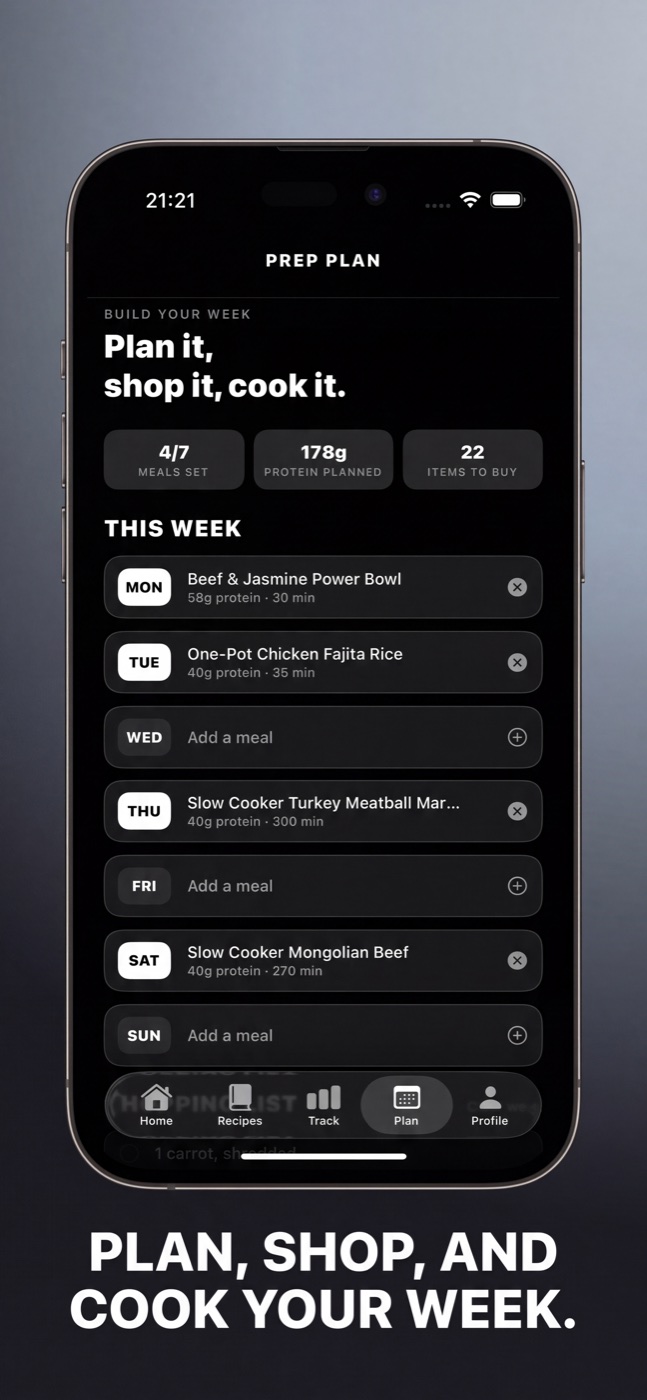 Cooking & Tracking 4 Gains app preview using demonstration content
